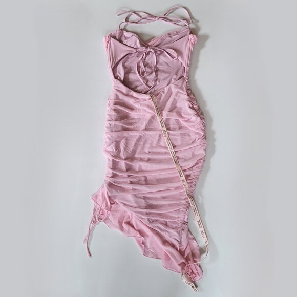 Oh Polly Pink Ruched Lace-Up 'Edenia' Midi Dress SIZE 4/ SMALL - Picture 7 of 8